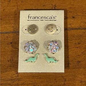 Francesca’s Dinosaur Smiley Sparkle Cluster Earring Bundle NWT